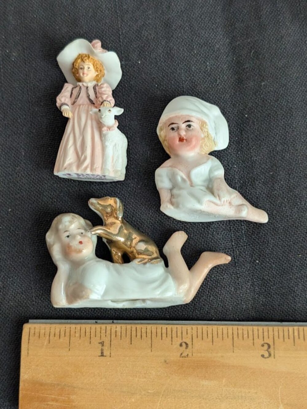 Lot of 3 Miniature vintage figurines - Bisque Porcelain China Doll figurines